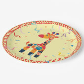 Kleurrijke Cartoon Giraffe met Confetti Papieren Bordje (Gekanteld)