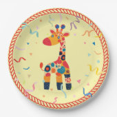 Kleurrijke Cartoon Giraffe met Confetti Papieren Bordje (Voorkant)