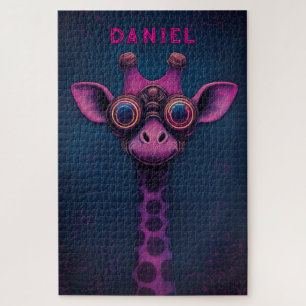 Kleurrijke Cartoon Giraffe met Steampunk Bril Legpuzzel