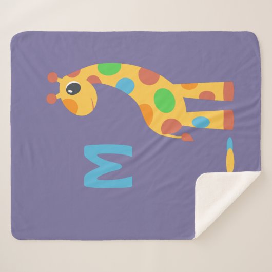 Kleurrijke Cartoon Giraffe Monogram op Paarse Sherpa Deken (Voorkant (horizontaal))