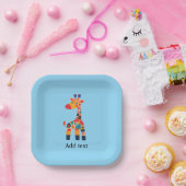 Kleurrijke Cartoon Giraffe Sjabloon Papieren Bordje (Feest)