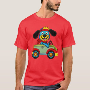 Kleurrijke Cartoon Hond Bestuurt Auto Speels en Le T-shirt