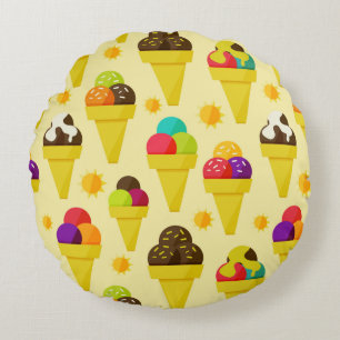Kleurrijke Cartoon Ice Cream Cones Rond Kussen