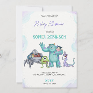 Kleurrijke cartoon monster baby shower kaart