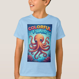Kleurrijke Cartoon Octopus Onderwater Scene T-shirt