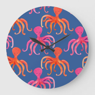 Kleurrijke Cartoon Octopus Waterverf Patroon Grote Klok