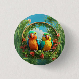 Kleurrijke Cartoon Papegaaien Ronde Button 3,2 Cm
