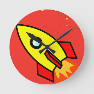 Kleurrijke Cartoon Ruimte Avontuur Raket, UFO Ronde Klok