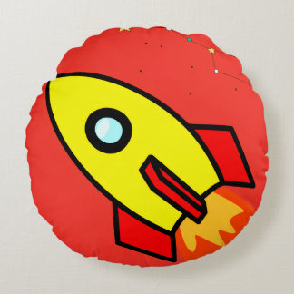 Kleurrijke Cartoon Space Adventure Rocket, UFO Rond Kussen