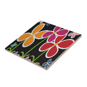 Kleurrijke Cartoon Style Flowers ・ Klein ・ Tile Tegeltje