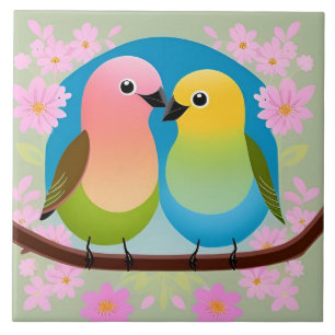 Kleurrijke Cartoon Vogels op een Tak Tegeltje