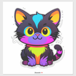 Kleurrijke Cartoonkat Met Neonkleuren Sticker