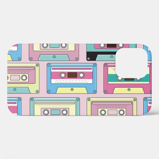 Kleurrijke cassettes, roze achtergrondpatroon. Case-Mate iPhone case (Achterkant (horizontaal))