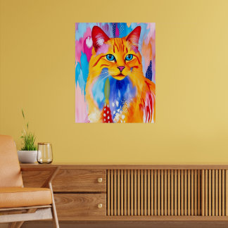 Kleurrijke Cat Art Print – levendig en gedurfd ont