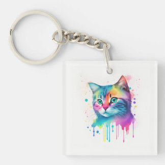 Kleurrijke cat art sleutelhanger