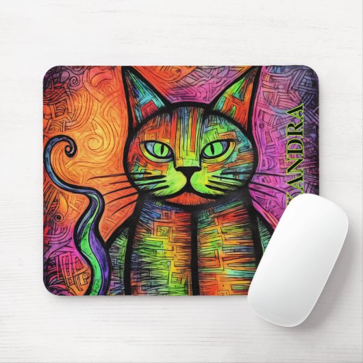 Kleurrijke Cat Custom Name Muismat (Met muis)