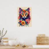 Kleurrijke Cat Silhouette Waterverf Wall Poster (Keuken)