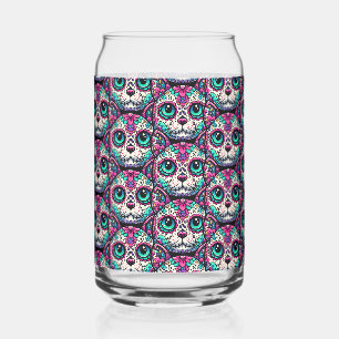 Kleurrijke Cat Sugar Skull Blikvorm Glas