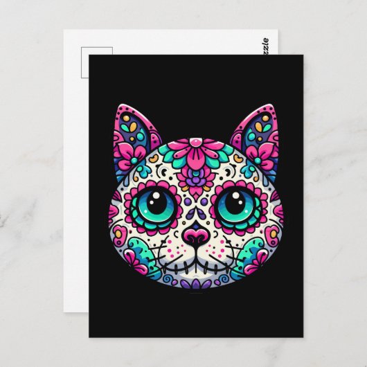 Kleurrijke Cat Sugar Skull Briefkaart (Voorkant / Achterkant)
