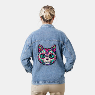 Kleurrijke Cat Sugar Skull Denim Jacket