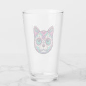 Kleurrijke Cat Sugar Skull Glas (Achterkant)