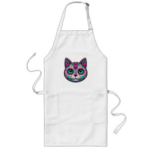 Kleurrijke Cat Sugar Skull Lang Schort