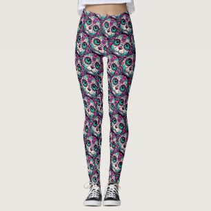 Kleurrijke Cat Sugar Skull Leggings