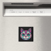 Kleurrijke Cat Sugar Skull Magneet (Insitu (Vaatwasser))