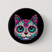 Kleurrijke Cat Sugar Skull Ronde Button 5,7 Cm (Voorkant)