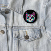 Kleurrijke Cat Sugar Skull Ronde Button 5,7 Cm (In situ)