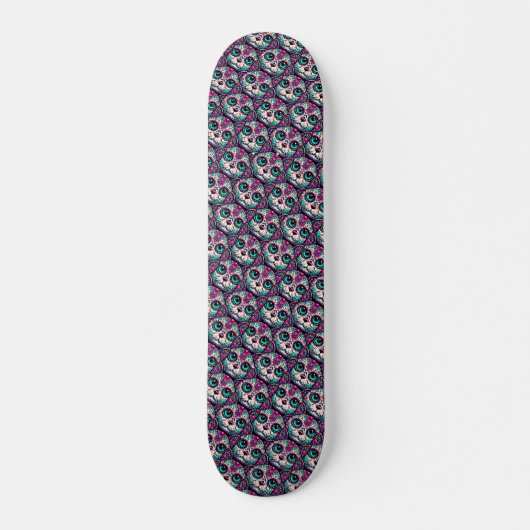 Kleurrijke Cat Sugar Skull Skateboard (Voorkant)