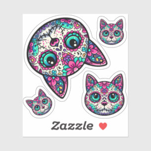 Kleurrijke Cat Sugar Skull Sticker