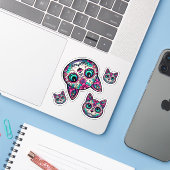 Kleurrijke Cat Sugar Skull Sticker (Laptop met iPhone)