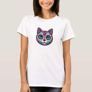 Kleurrijke Cat Sugar Skull T-shirt