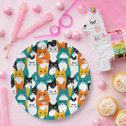 Kleurrijke Cats Patroon Papier Borden Papieren Bordje (Feest)