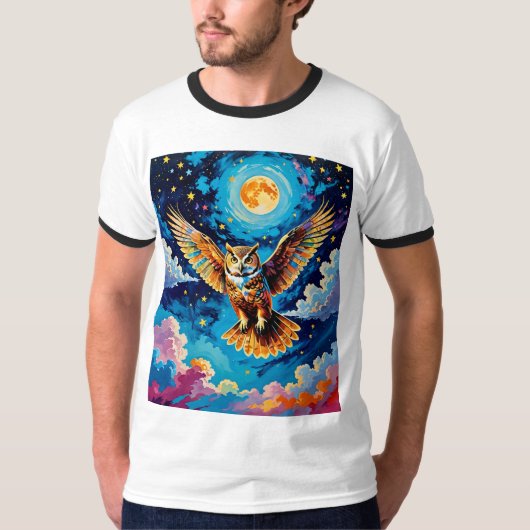 Kleurrijke Celestial Owl Flight T Shirt (Voorkant)