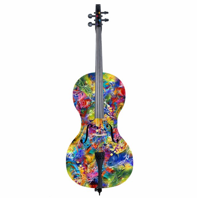 Kleurrijke cello muziekinstrument sculptuur staand fotobeeldje  (Voorkant)