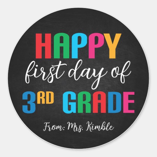 Kleurrijke Chalkboard 3rd Grade School Sticker (Voorkant)