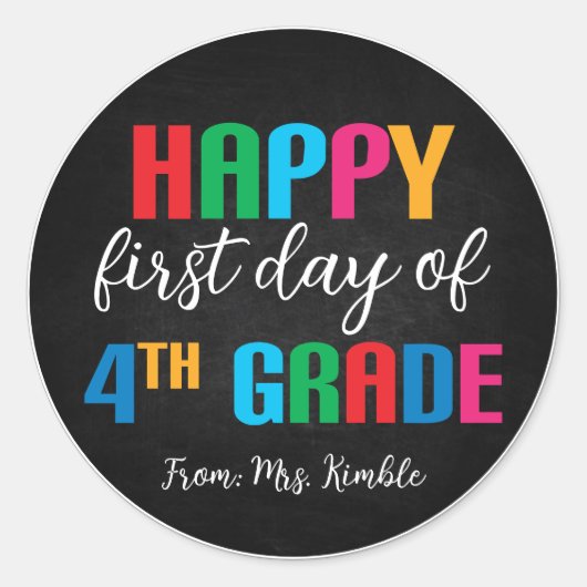 Kleurrijke Chalkboard 4th Grade School Sticker (Voorkant)