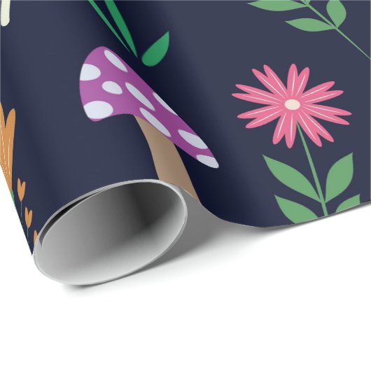 Kleurrijke champignons met grillige bloemen patroo cadeaupapier (Rol Hoek)