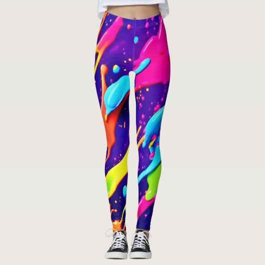 Kleurrijke Chaos in Abstracte Splatter Leggings (Voorkant)