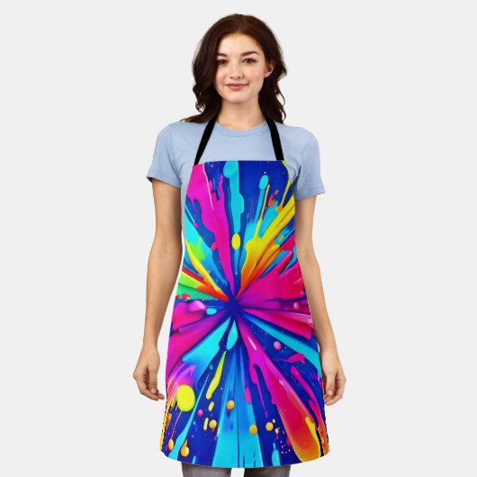 Kleurrijke Chaos: Paint Splatter Abstracte kunst Schort (Gedragen)