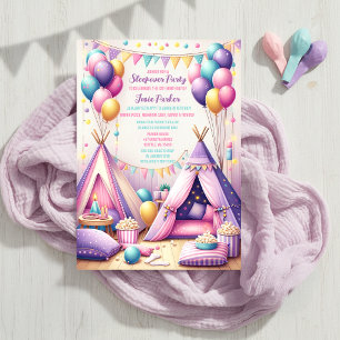 Kleurrijke Charming Teepee Verjaardag Sleepover Pa Kaart