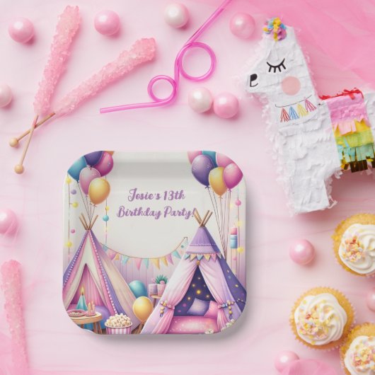 Kleurrijke Charming Teepee Verjaardag Sleepover Pa Papieren Bordje (Feest)