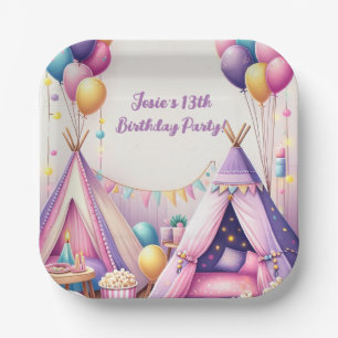 Kleurrijke Charming Teepee Verjaardag Sleepover Pa Papieren Bordje