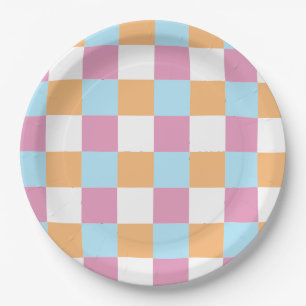 Kleurrijke Checker Board Patroon Papier Borden Papieren Bordje