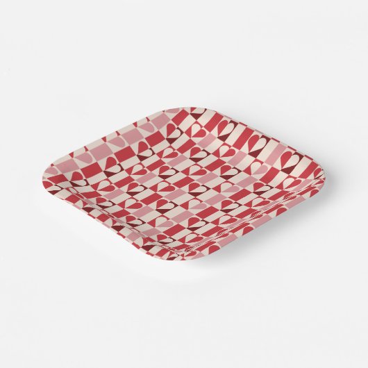 Kleurrijke Checkerboard Hart Valentijn Papier Bord (Gebogen)