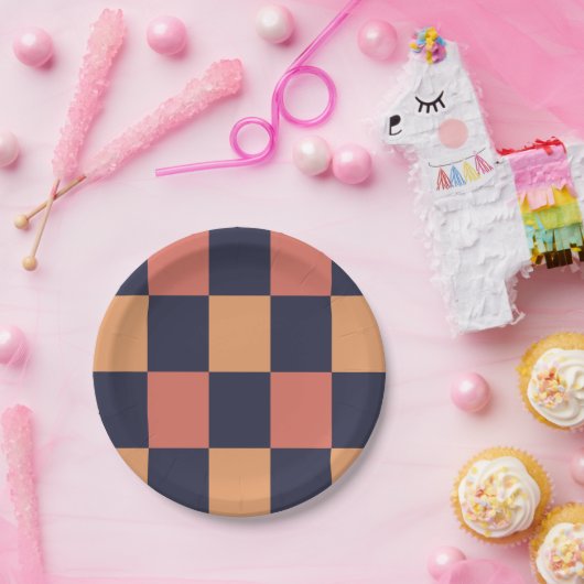 Kleurrijke Checkerboard Patroon Verjaardag Papieren Bordje (Feest)