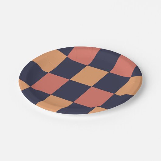 Kleurrijke Checkerboard Patroon Verjaardag Papieren Bordje (Gekanteld)