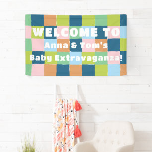 Kleurrijke Checkers blokpatroon Baby shower Spandoek